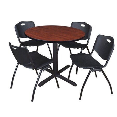 Cain Cain Round Table & Chair Set, Wood, Metal, Plastic Top, Cherry TB42RNDCH47BK